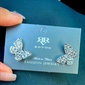 Silver Sparkling Butterfly Earrings